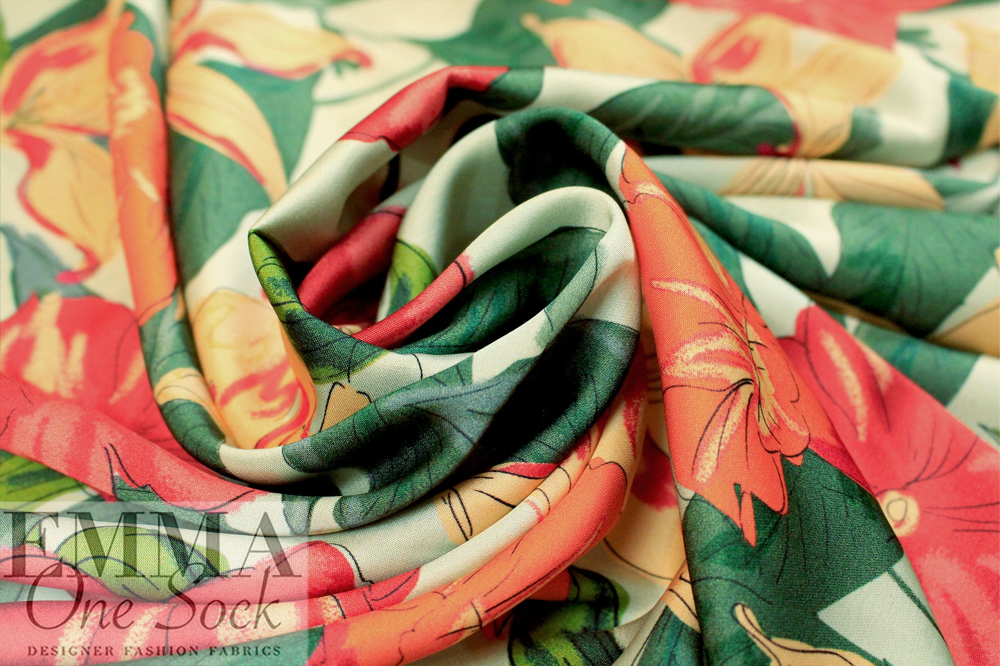 Italian 'daylilies' satin viscose woven 1.5 yd