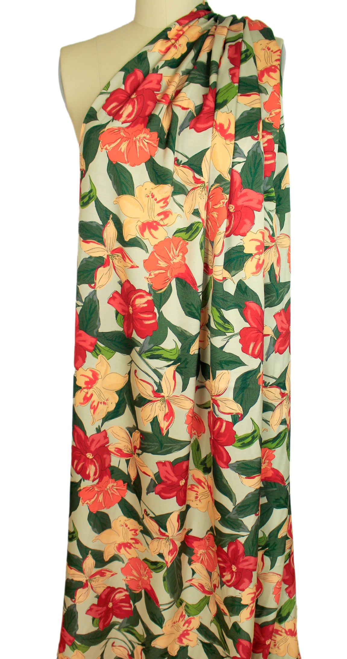 Italian 'daylilies' satin viscose woven .75 yds