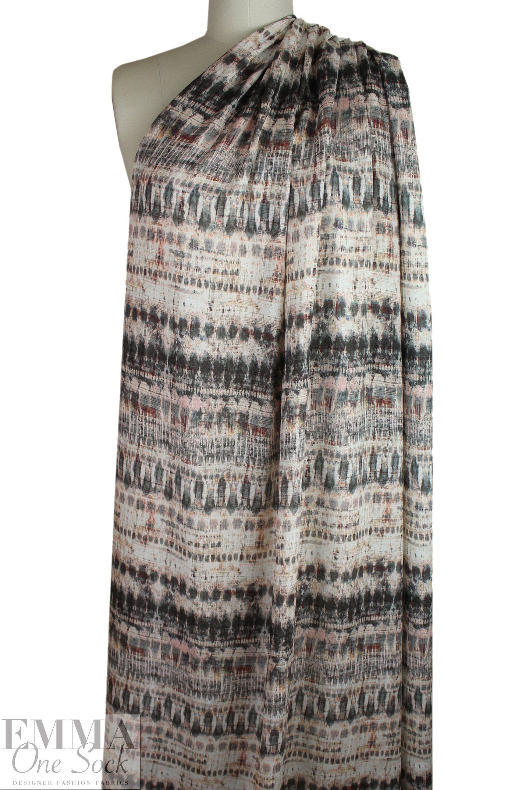 Italian 'edgy batiky plaid' viscose challis woven 1 yard
