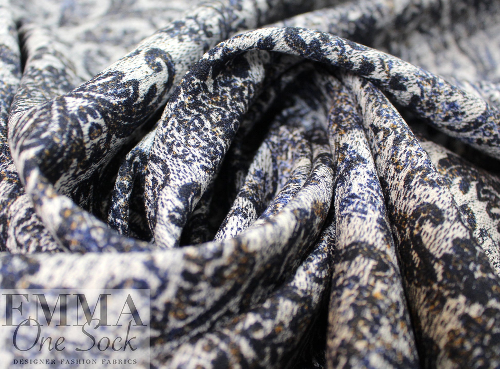 Italian 'distressed scroll' border print viscose crepe 2 yd
