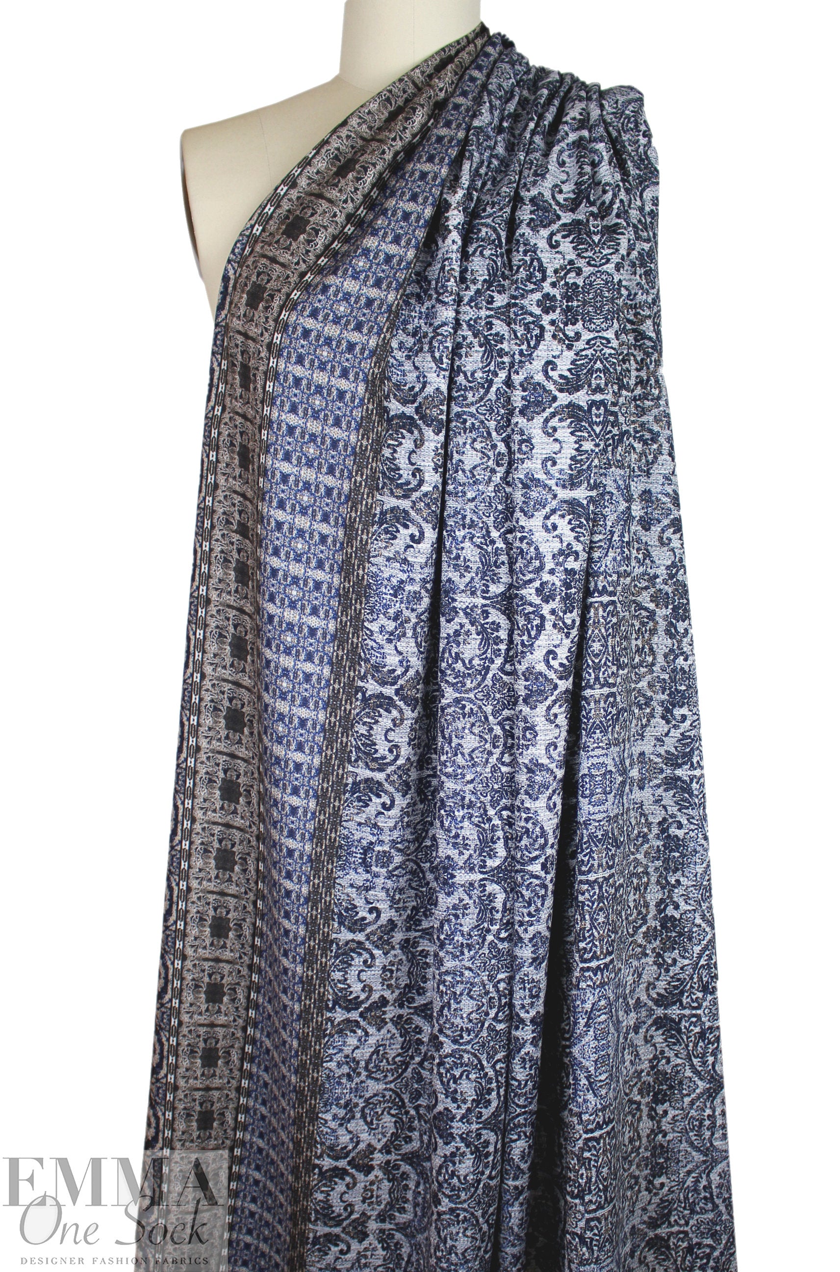 Italian 'distressed scroll' border print viscose crepe 2 yd