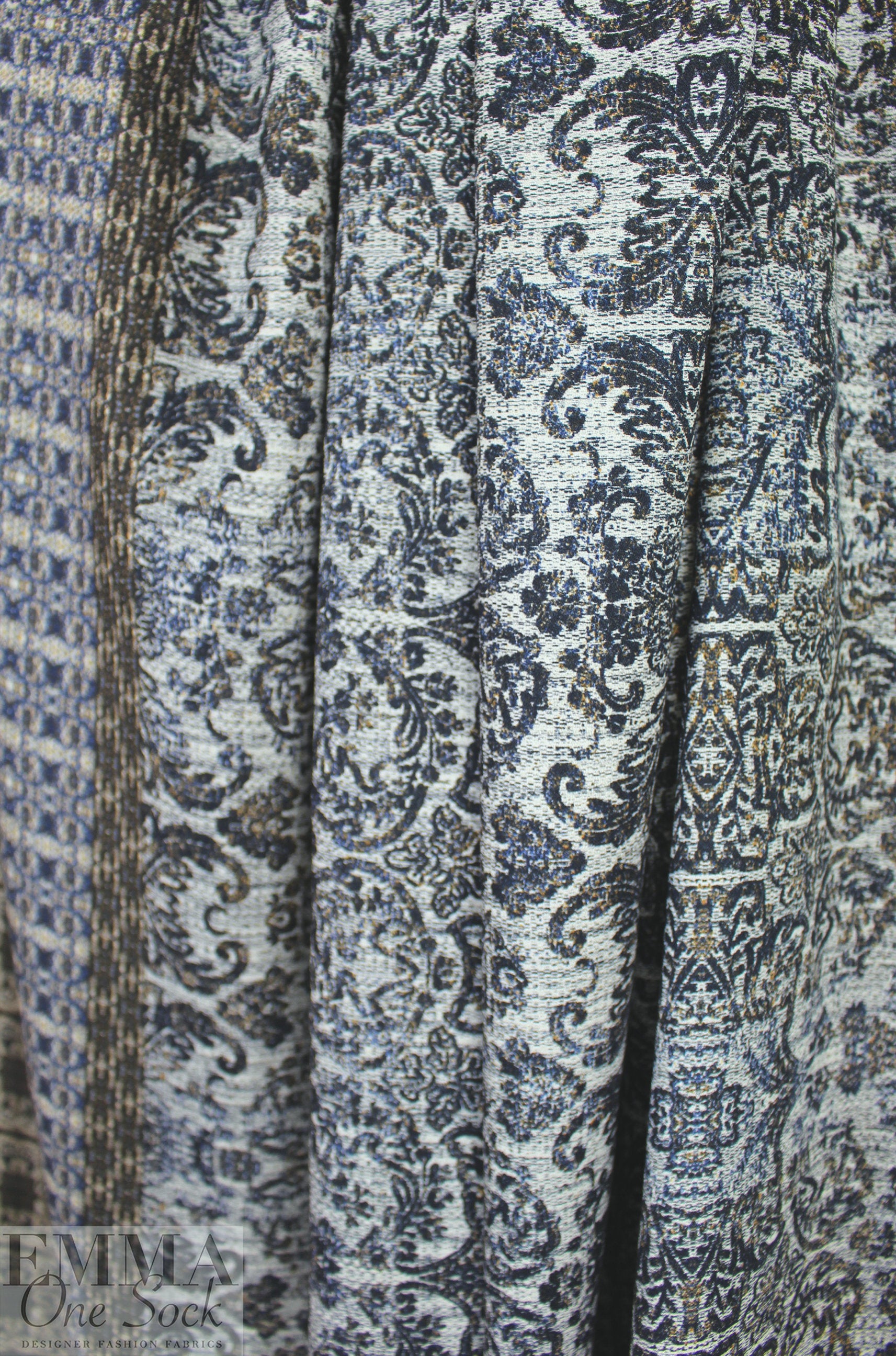Italian 'distressed scroll' border print viscose crepe 2 yd