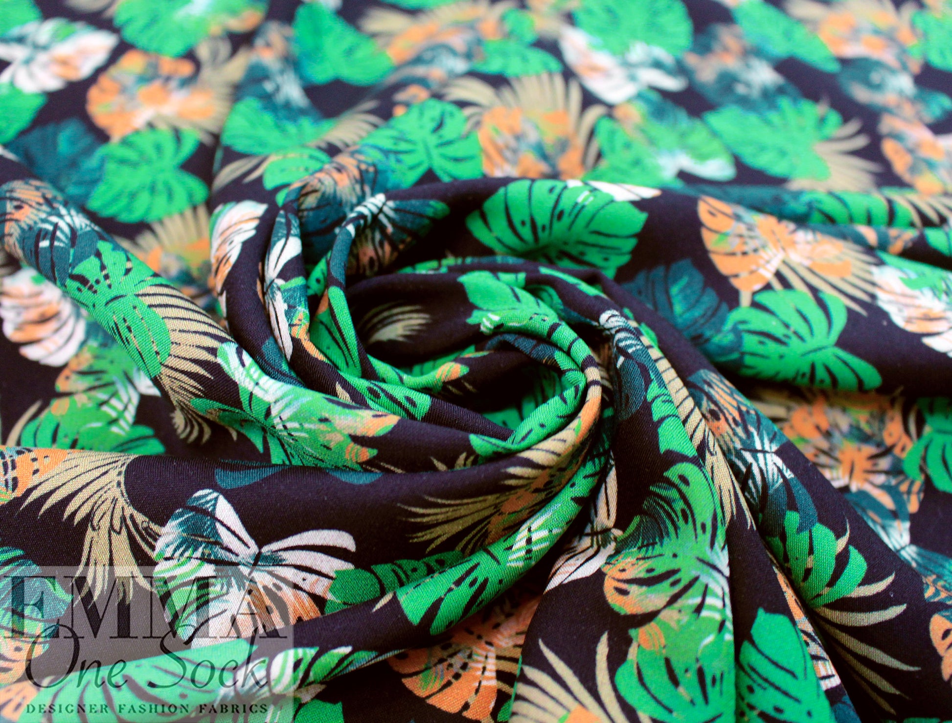 M@x Mara viscose challis - mini monstera reverie 1.75 yd