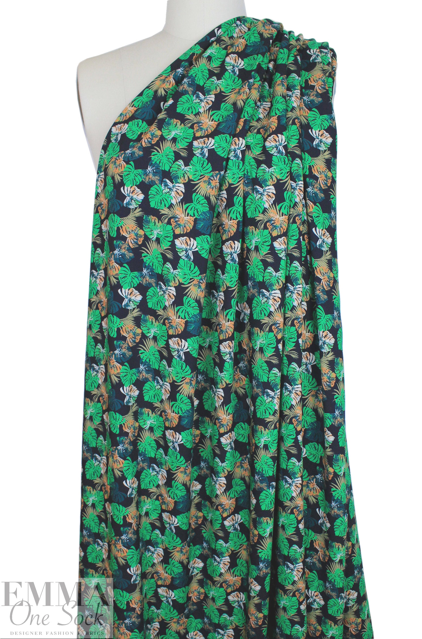 M@x Mara viscose challis - mini monstera reverie 1.33 yd