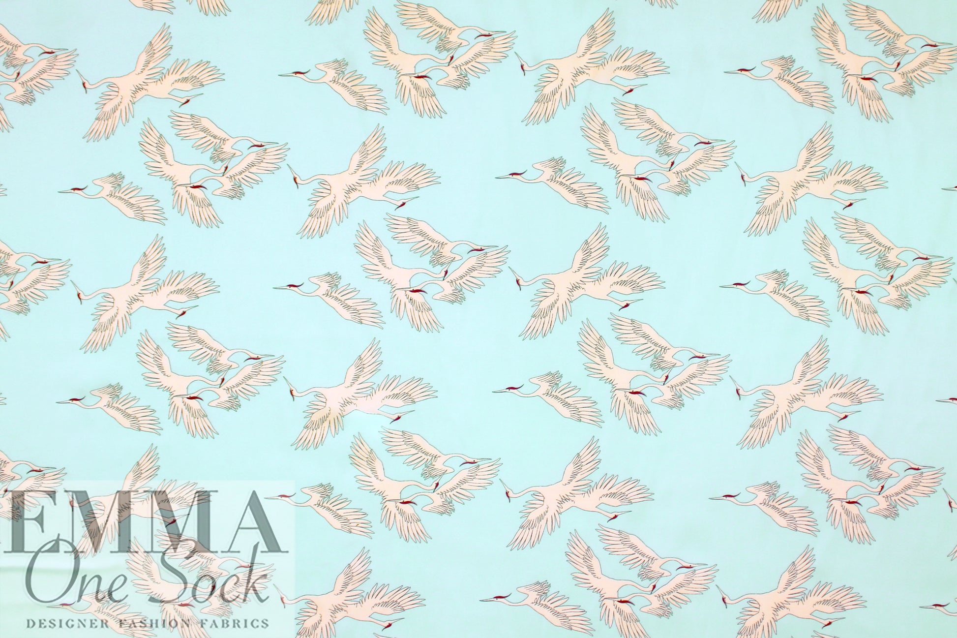 Italian designer cranes in flight satin viscose woven 1 yard