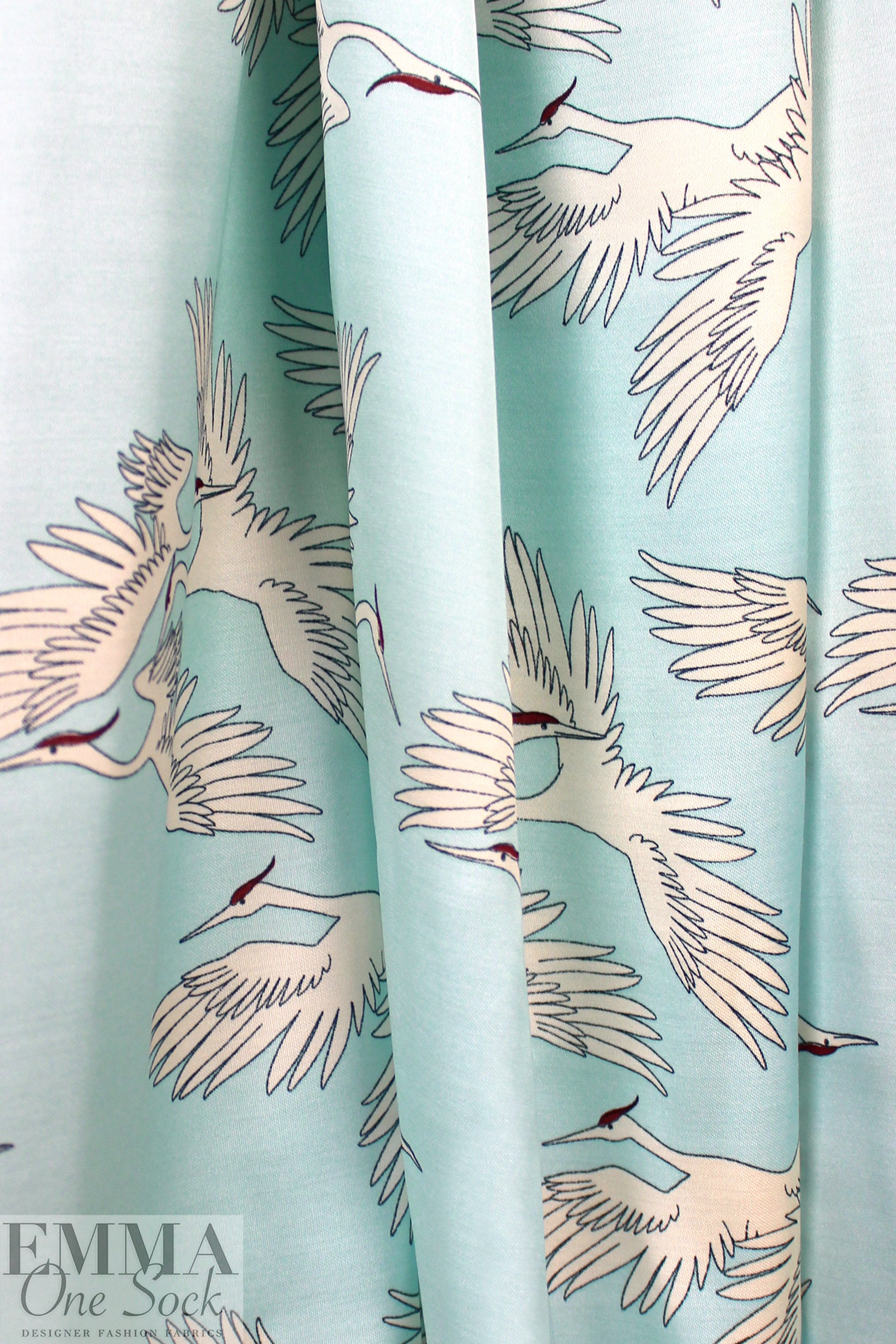 Italian designer cranes in flight satin viscose woven .625 yds