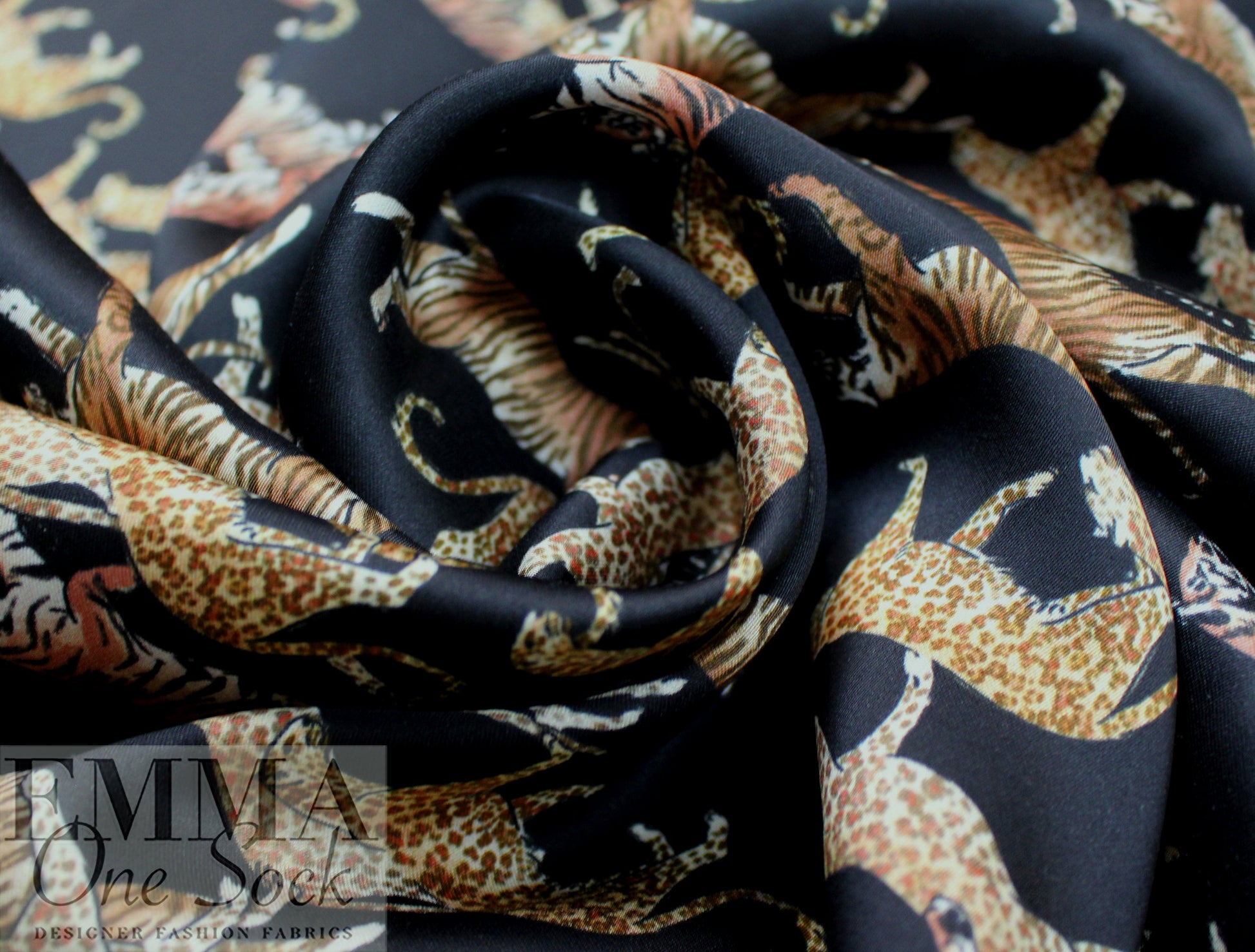 Italian Anthropol0gie 'big cats' drapey viscose satin woven .5 yds