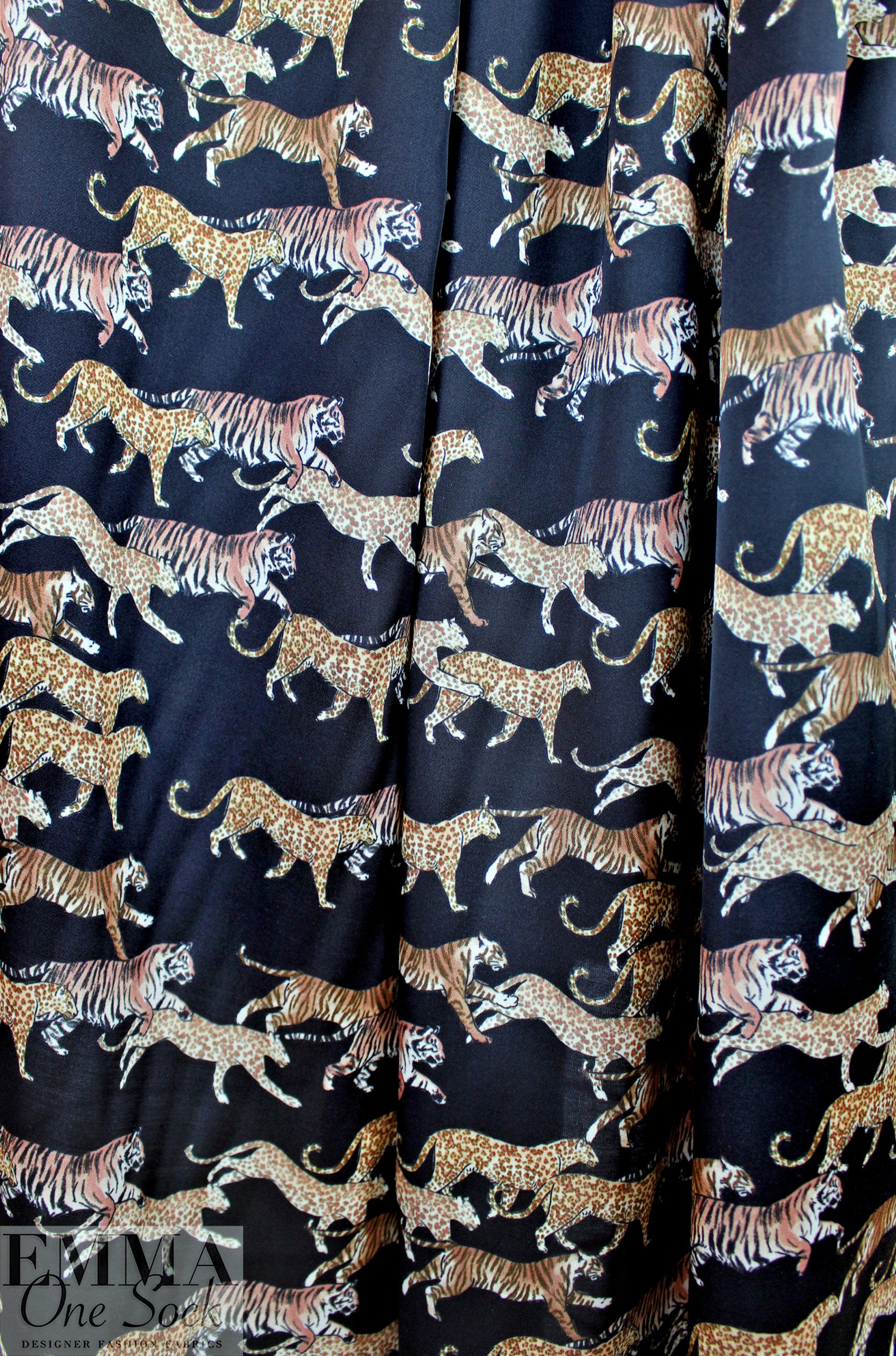 Italian Anthropol0gie 'big cats' drapey viscose satin woven 1.625 yd