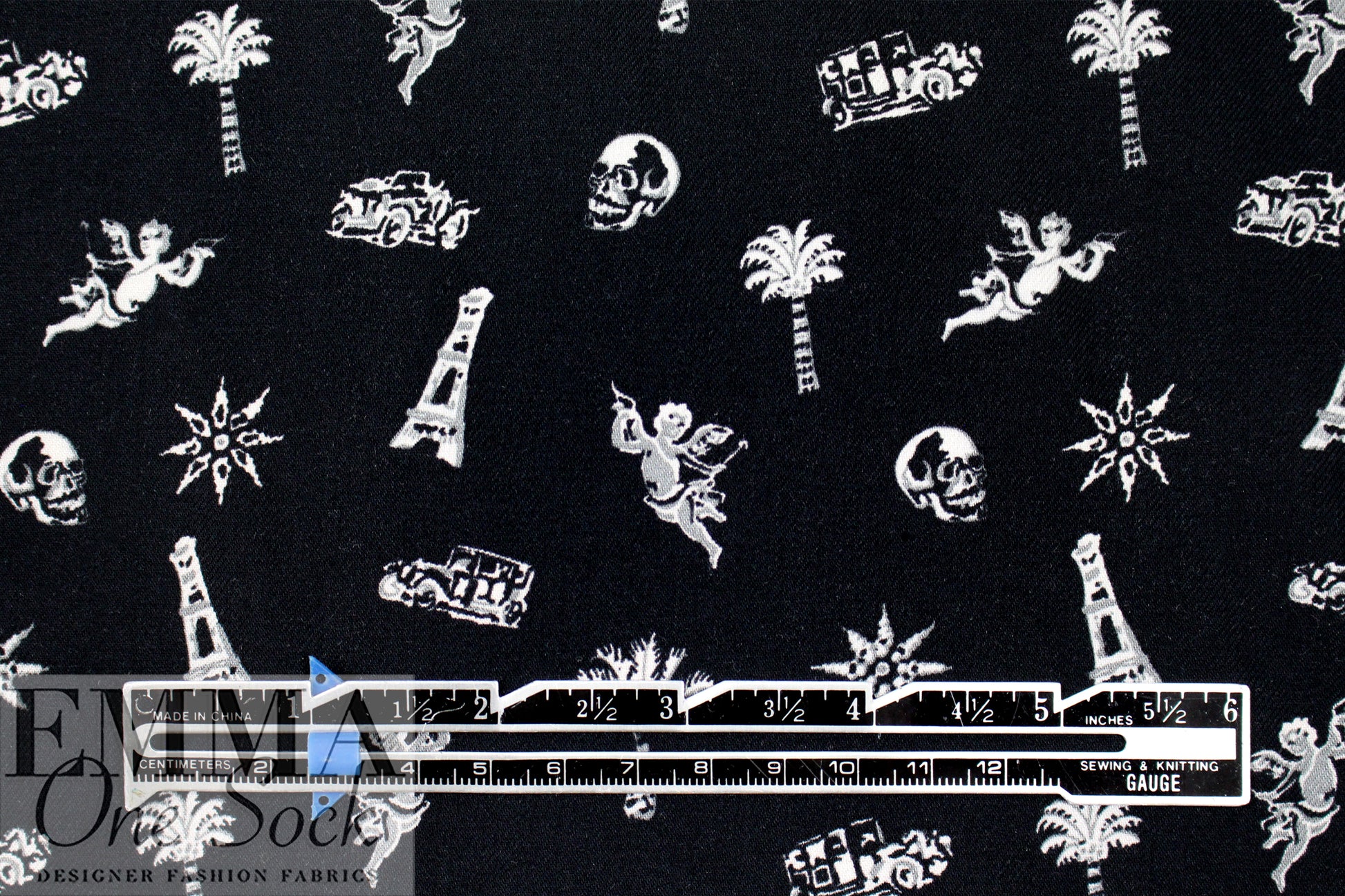Massim0 'quirky icons' Italian drapey viscose twill 2.25 yd