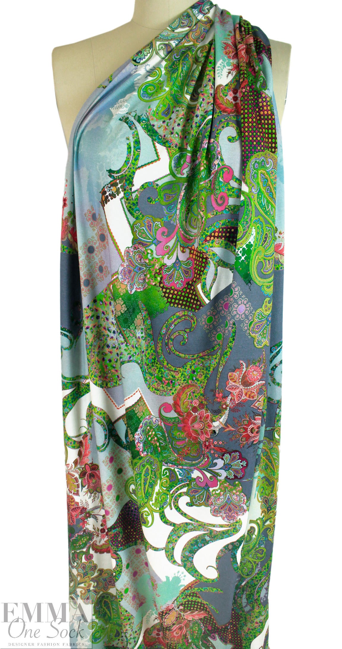Italian digital viscose knit - paisley garden .5 yds