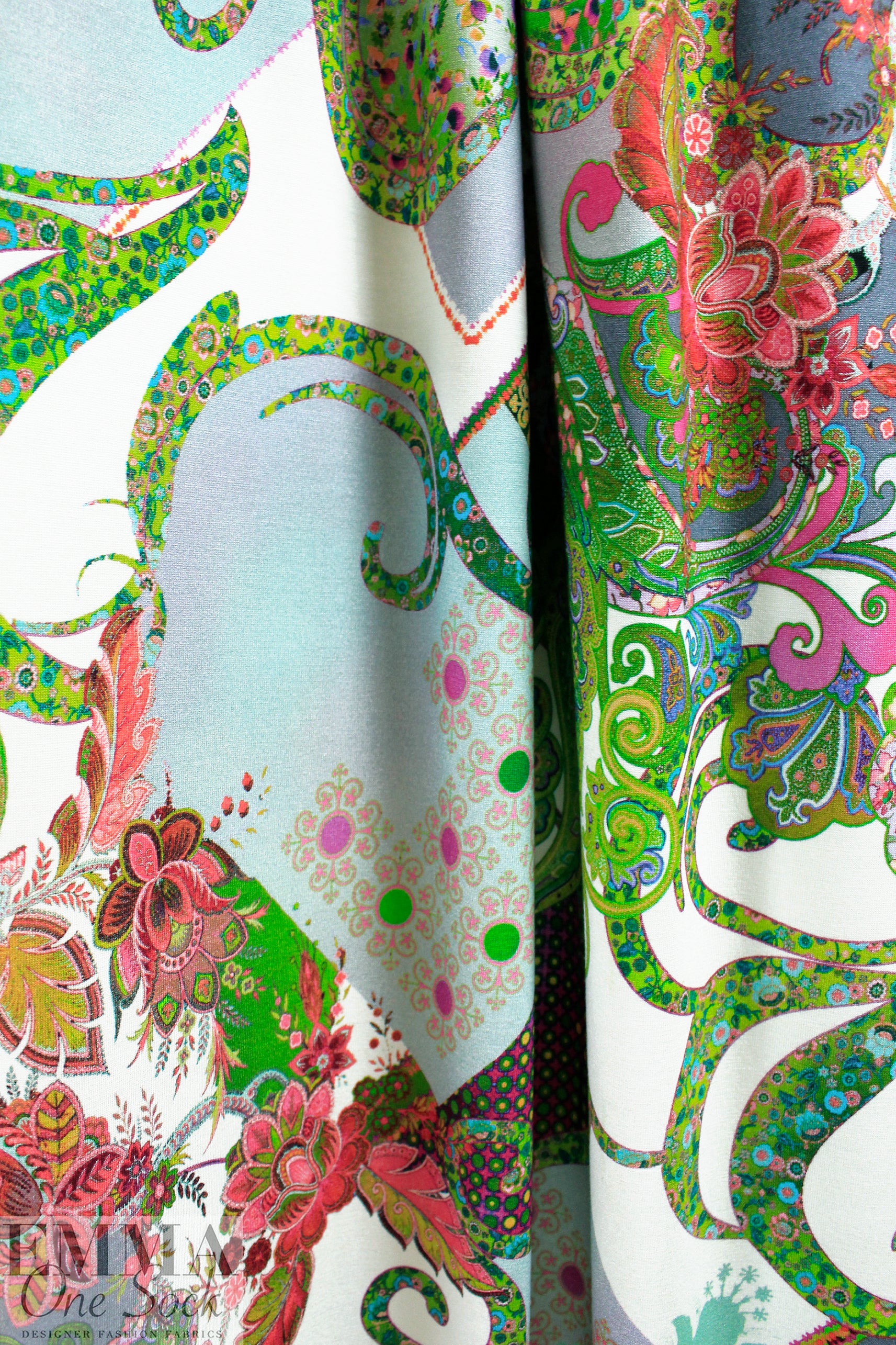 Italian digital viscose knit - paisley garden .5 yds