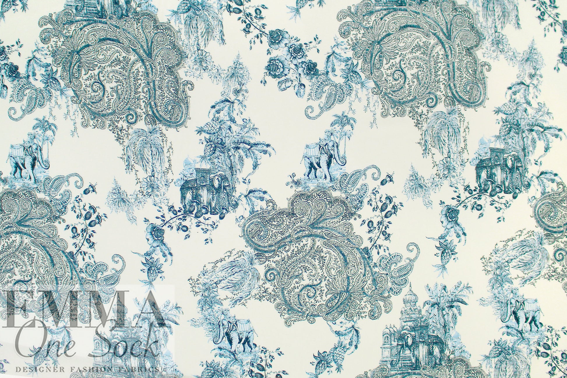 Italian exotic paisley toile crinkle viscose woven 2.125 yd