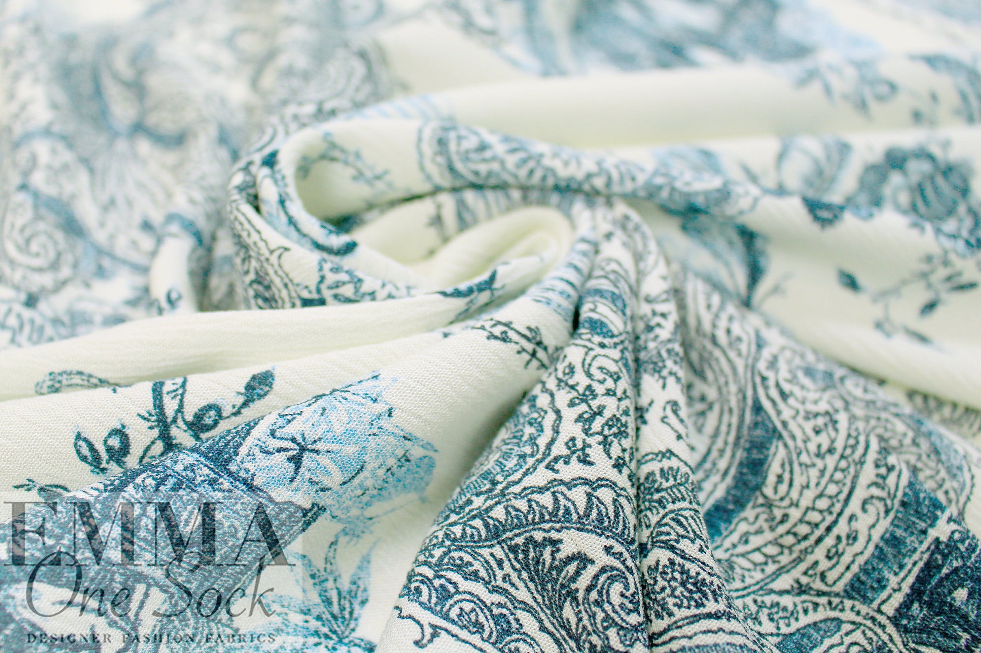 Italian exotic paisley toile crinkle viscose woven 2.125 yd