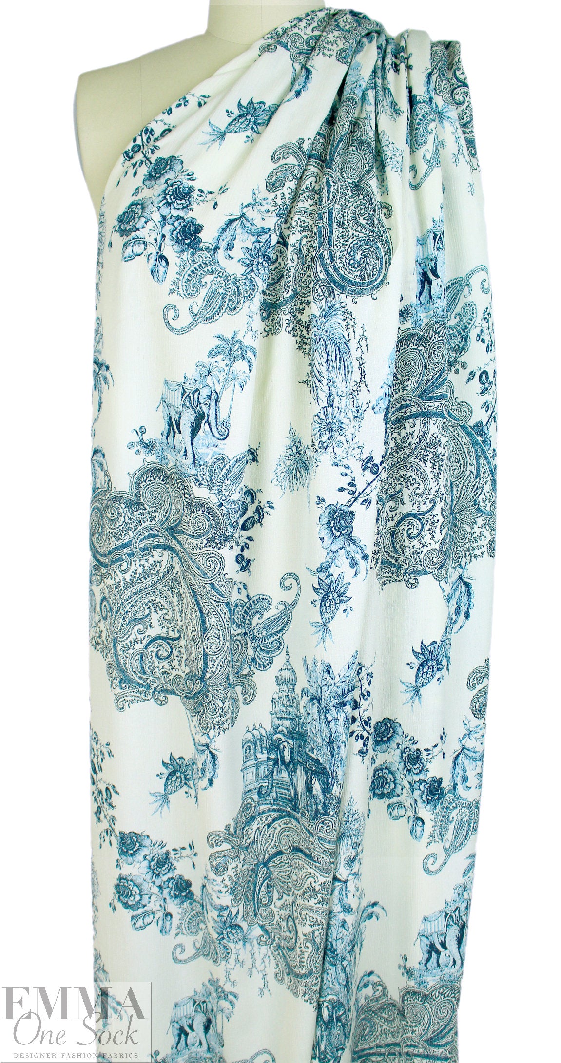 Italian exotic paisley toile crinkle viscose woven 2.125 yd