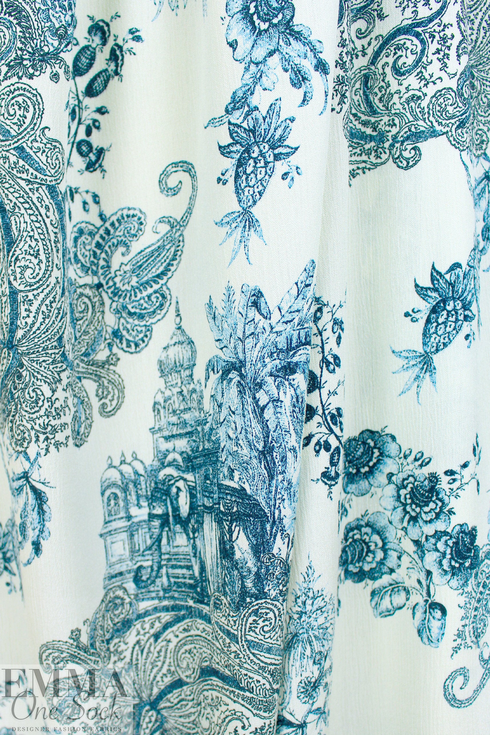 Italian exotic paisley toile crinkle viscose woven 2.125 yd