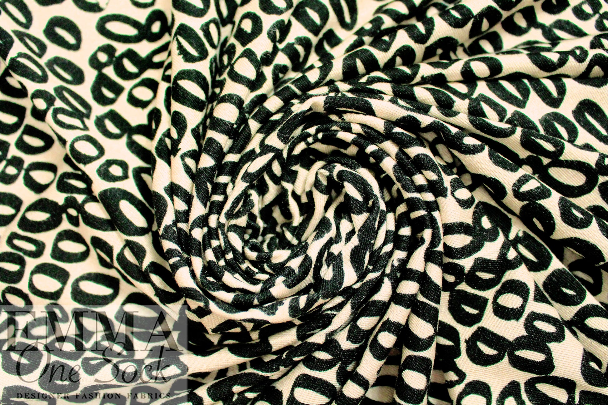 Italian inked ellipse graphic viscose/spandex knit 1.5 yds