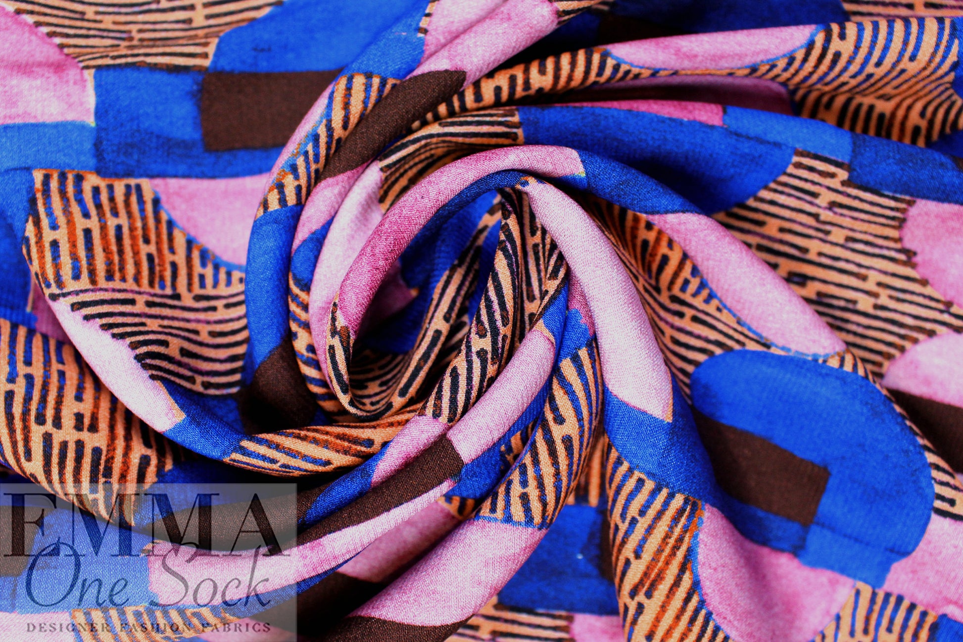 Italian 'modern art' graphic satin-back viscose woven .625 yds
