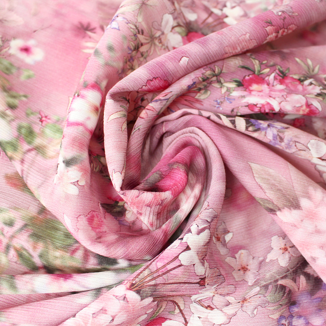 Italian 'floral focus' viscose micro-plisse' woven 1.75 yds