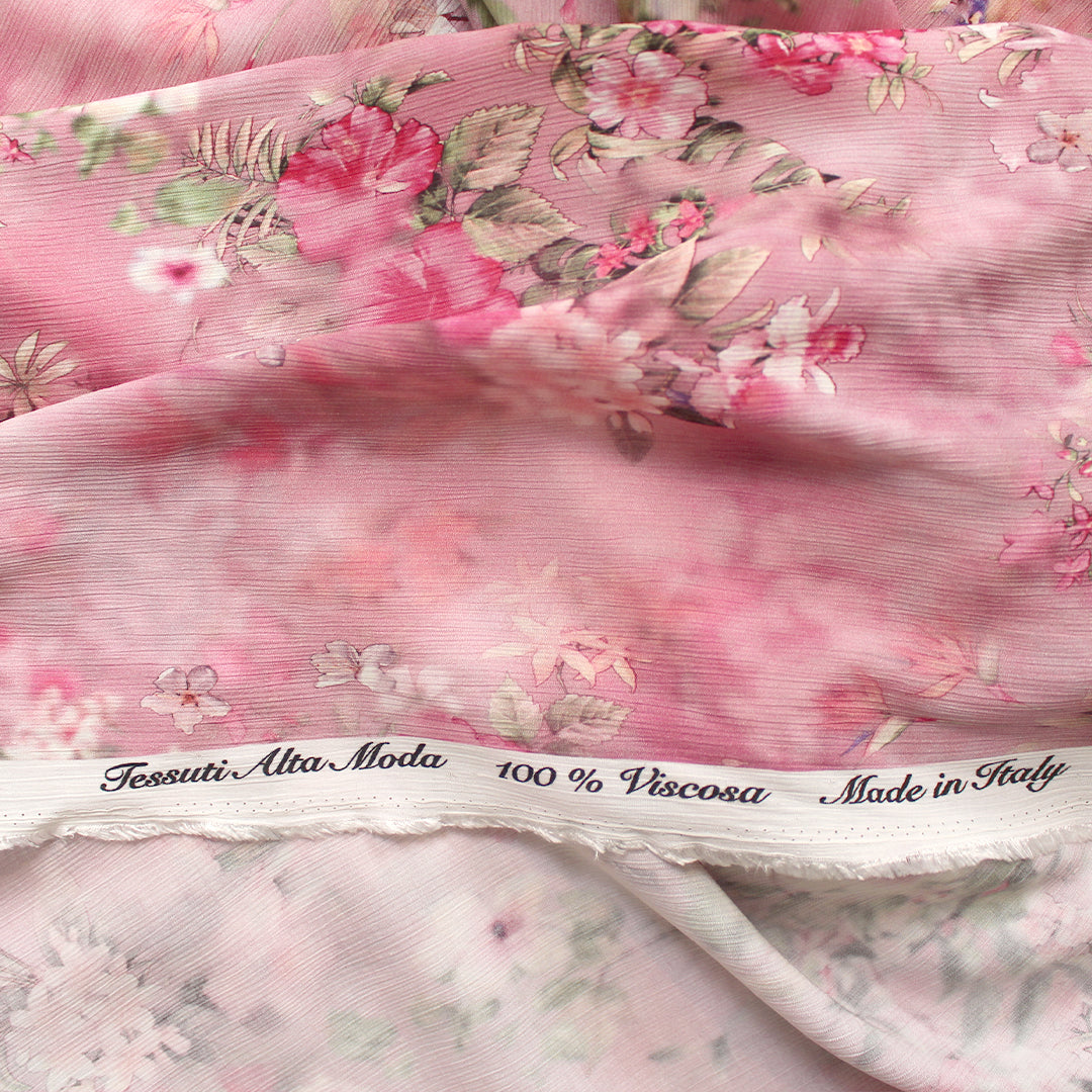 Italian 'floral focus' viscose micro-plisse' woven 1.75 yds