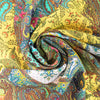 Italian 'paisley reprise' viscose micro-plisse' - maize/sage 1.875 yd