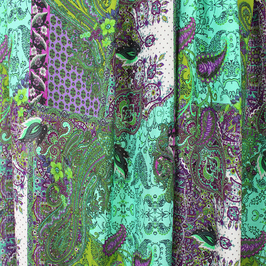Italian 'paisley reprise' viscose micro-plisse' - turquoise/kiwi 2.5 yds