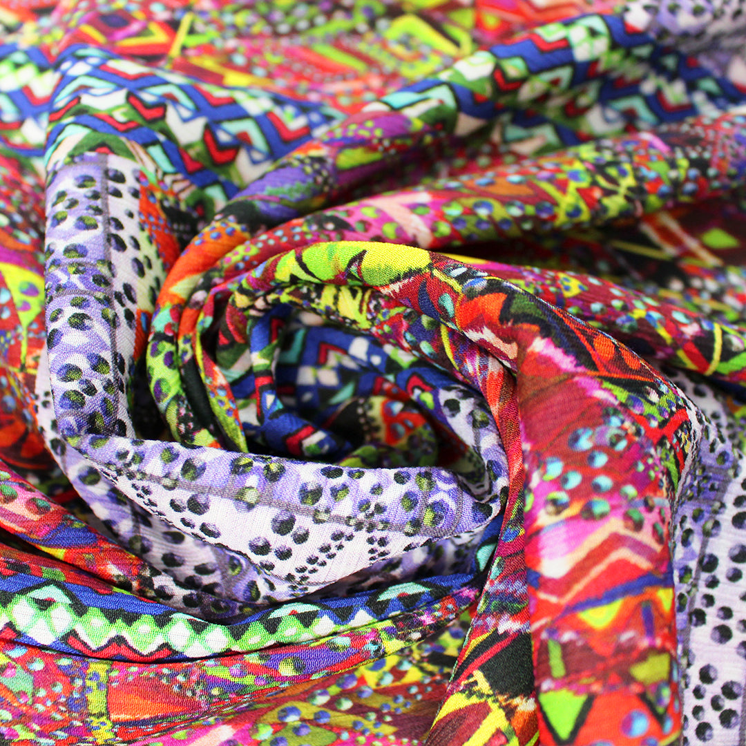 Italian 'partitioned patterns' viscose micro-plisse' woven - chili/lime 2.25 yd