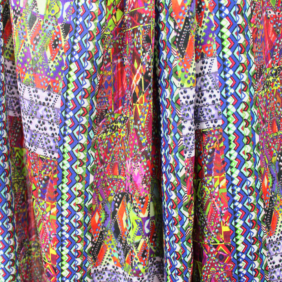 Italian 'partitioned patterns' viscose micro-plisse' woven - chili/lime 2.375 yds