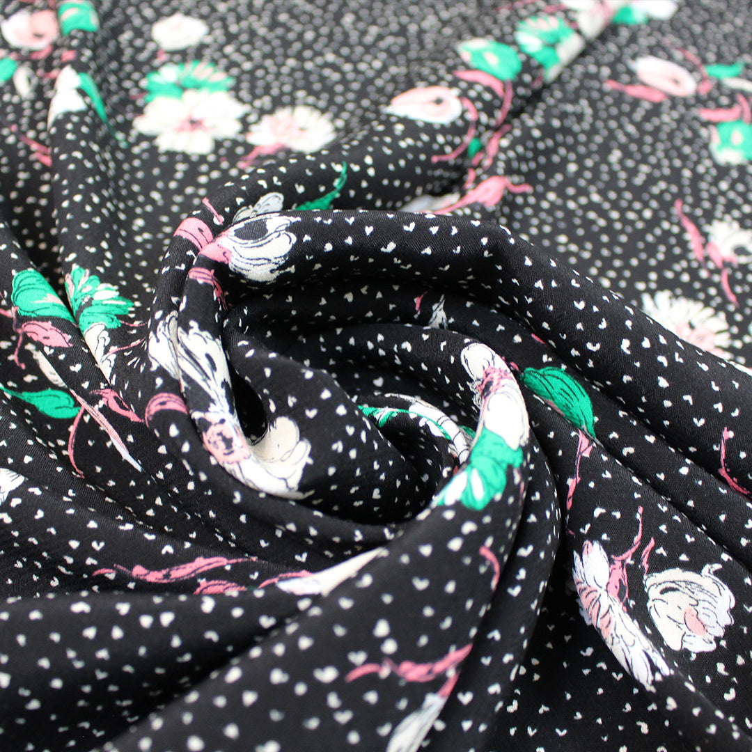 Italian 'scattered flowers' graphic floral viscose crepe