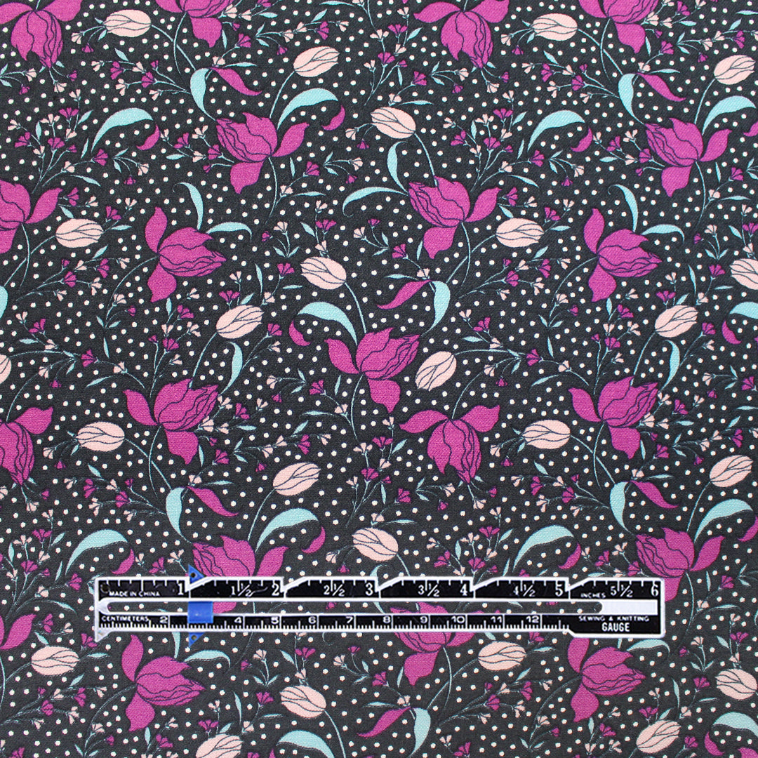 Italian 'nouveau floral' graphic printed viscose challis 1.5 yds