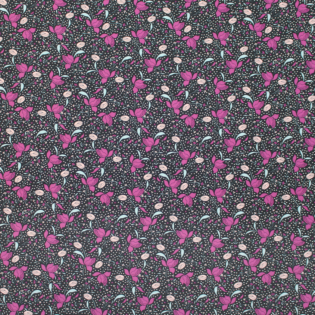 Italian 'nouveau floral' graphic printed viscose challis 1.5 yds