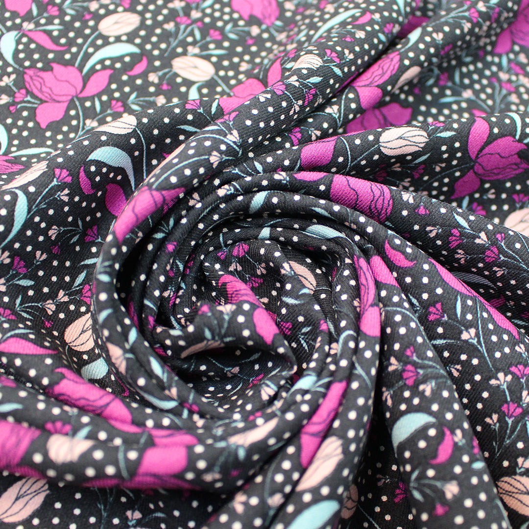 Italian 'nouveau floral' graphic printed viscose challis 1.5 yds