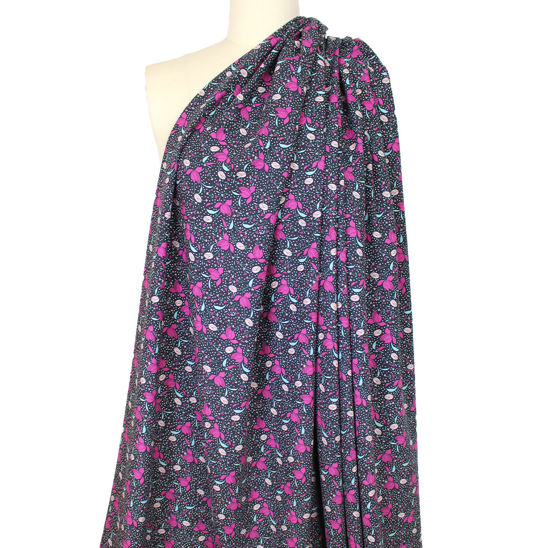 Italian 'nouveau floral' graphic printed viscose challis 1.5 yds