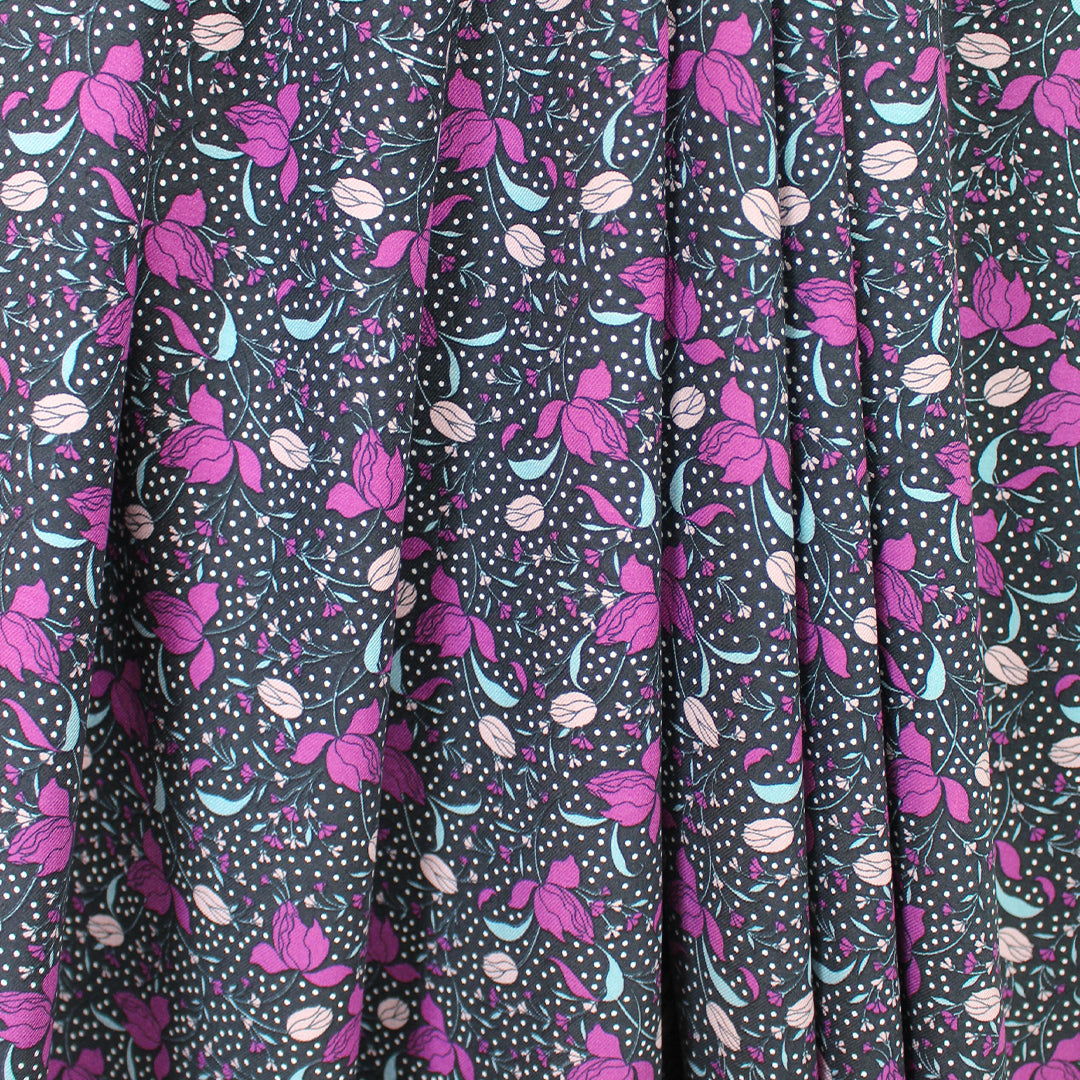 Italian 'nouveau floral' graphic printed viscose challis .5 yds