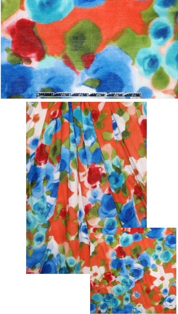 semi-sheer drapey viscose crepe - cobalt/aqua/tang. .75 yds