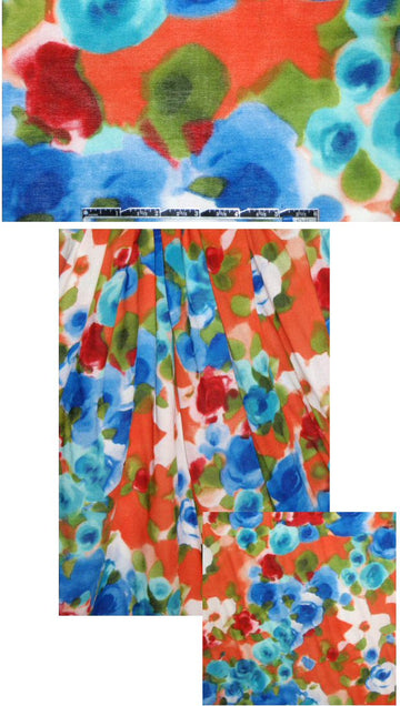 semi-sheer drapey viscose crepe - cobalt/aqua/tang. .75 yds