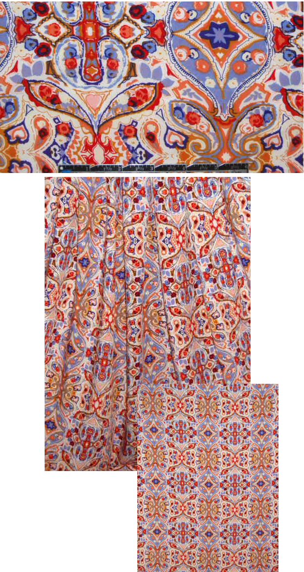 deco graphic viscose woven - red/periwinkle 1.5 yds