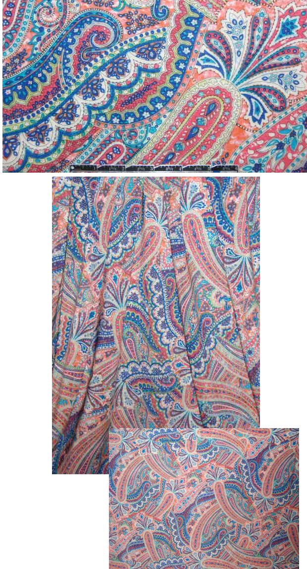 salmon/cobalt paisley drapey viscose voile