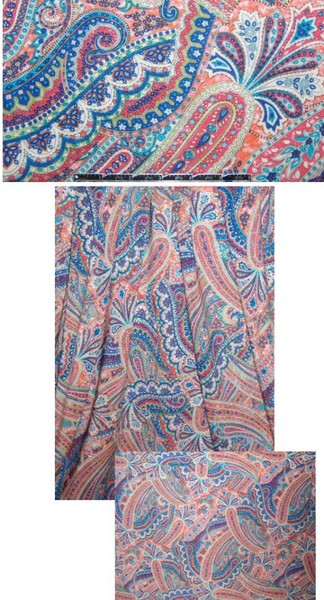 salmon/cobalt paisley drapey viscose voile 1.33 yds