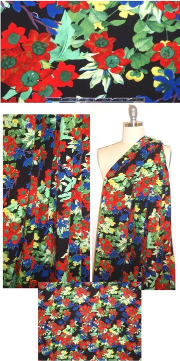 red/green/black floral drapey viscose woven 1.375 yd