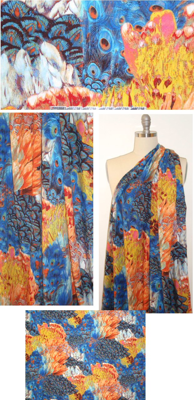 peacock fantasy drapey viscose woven - cobalt/sunshine