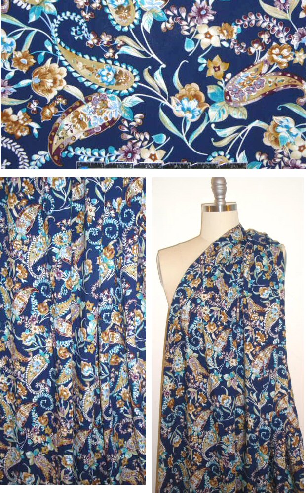 navy/plum floral paisley drapey viscose woven 1.66 yd