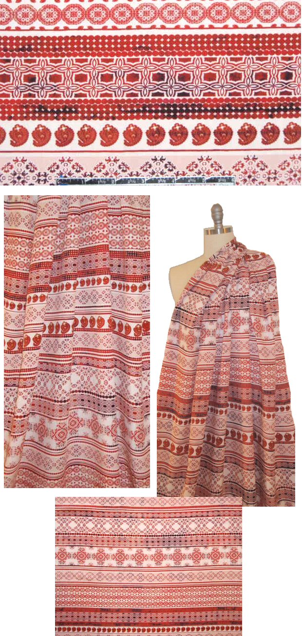 ornate stripes design viscose woven - red 1.625 yds