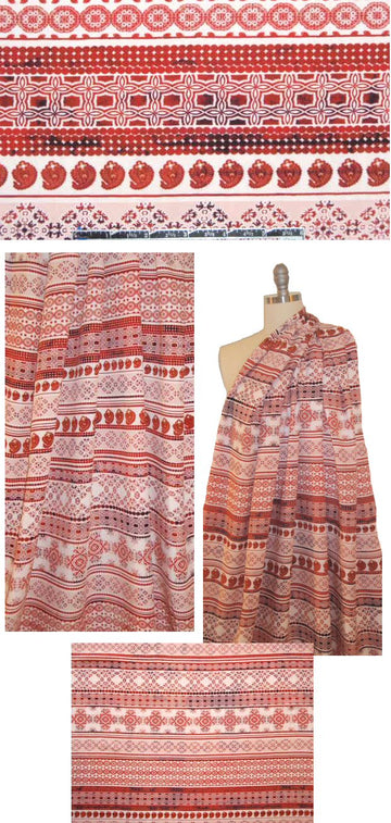 ornate stripes design viscose woven - red 1.75 yd
