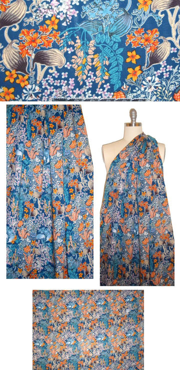 navy/nectarine floral drapey viscose woven 1.375 yd