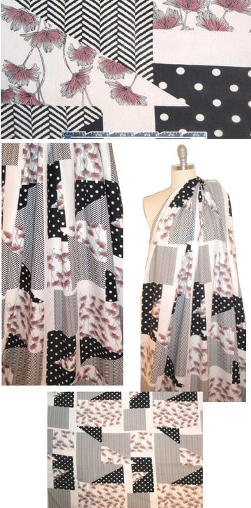 flowers and dots patchwork rayon 'poplin' woven 1.125 yd