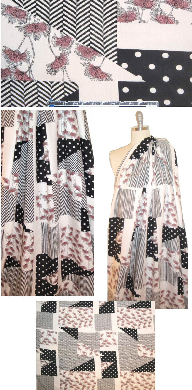 flowers and dots patchwork rayon 'poplin' woven 1 yard