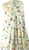 spring flowers on white drapey viscose woven 1.25 yd