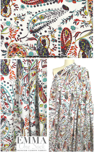decorative floral paisley drapey viscose woven 1.5 yd