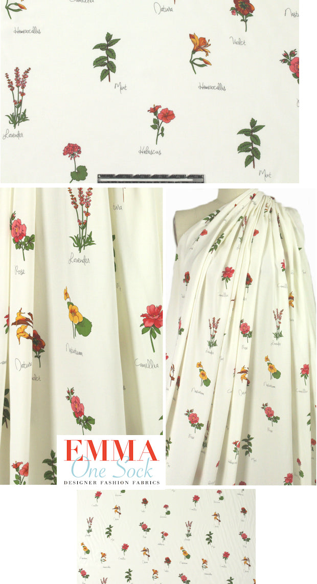 botanical illustration drapey viscose woven 2 yd