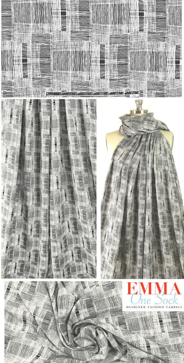 black/white crosshatch graphic viscose 'poplin' woven